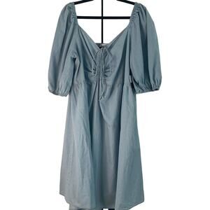 NWT Eloquii Elements Light Chambray Puff Sleeve Shirred Front Dress Size 22